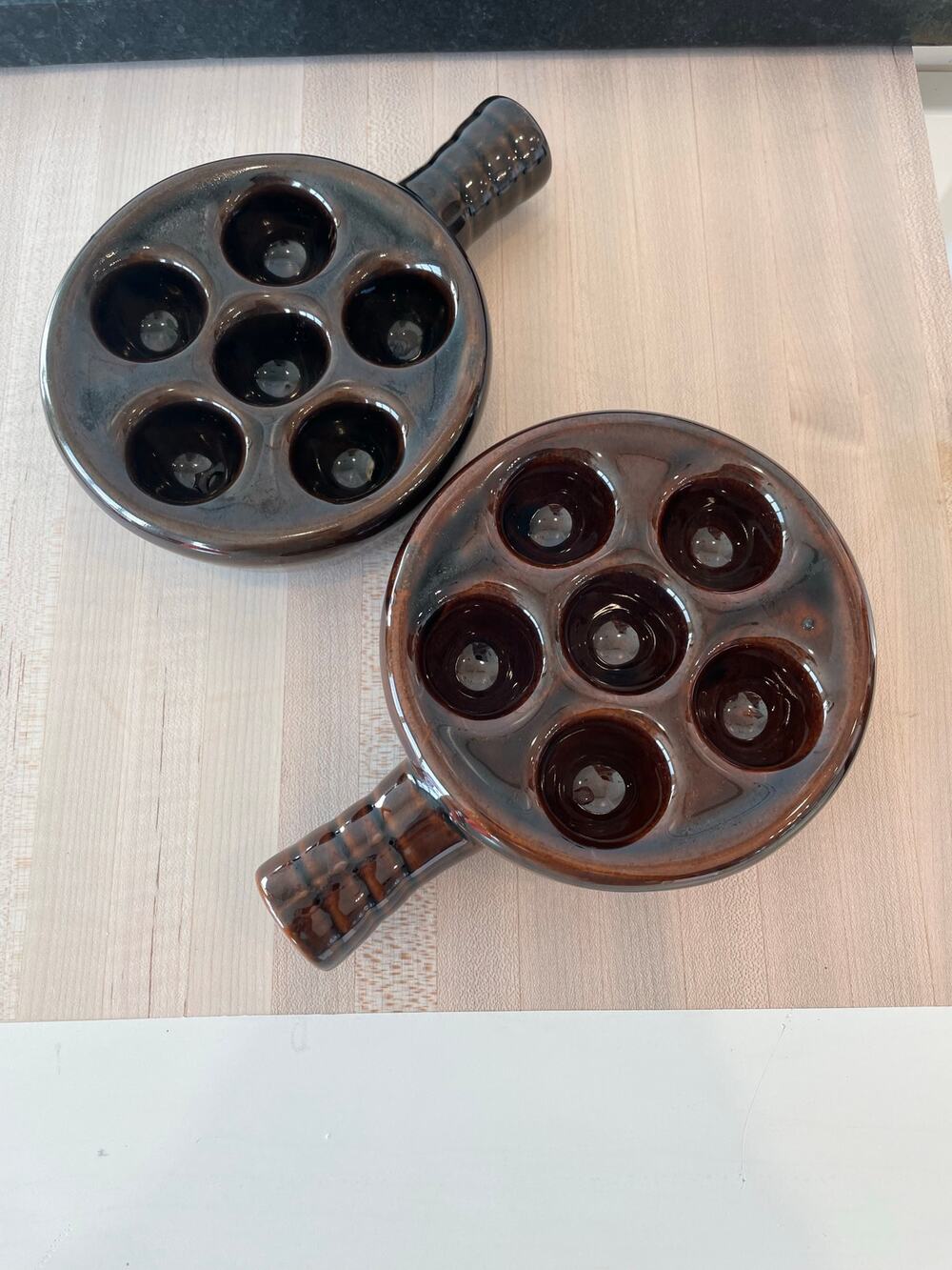Vintage Escargot Brown Pottery baking dish Taiwan set of 2